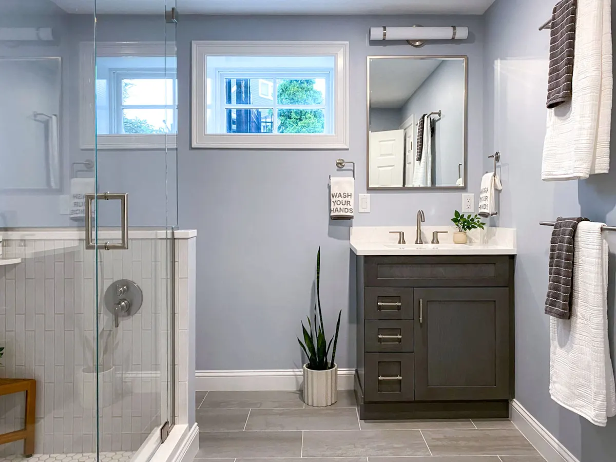 Glass enclosed Walk in Shower bathroom design in Saugus, MA